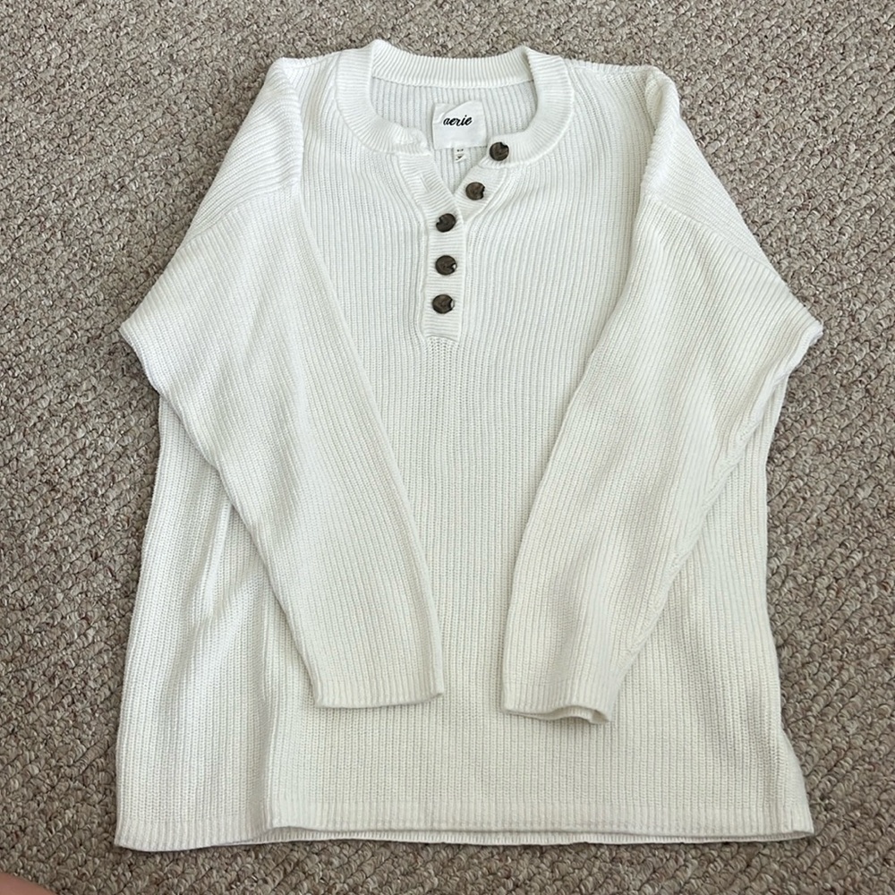 Aerie Quarter Button Cream Sweater